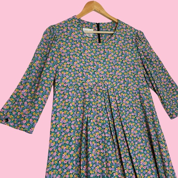 Vintage Bright Floral Dress Relaxed Fit Maternity Pleated Cottagecore Prairie 12 - Picture 1 of 14